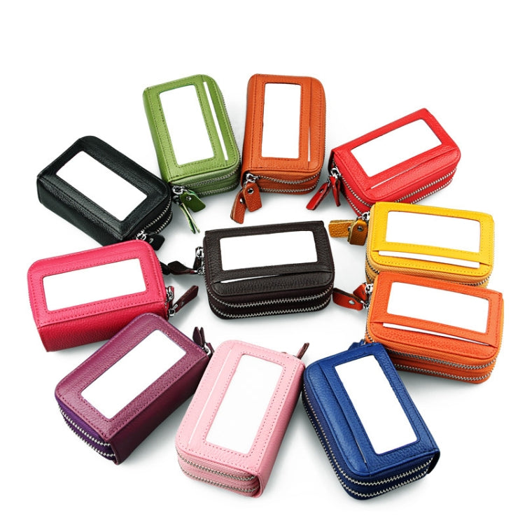 Genuine Cowhide Leather Dual Layer Solid Color Zipper Card Holder Wallet RFID Blocking Coin Purse Card Bag Protective Case with 11 Card Slots & Coin Position, Size: 11*7.5*4.5cm(Pink) by bashfashion