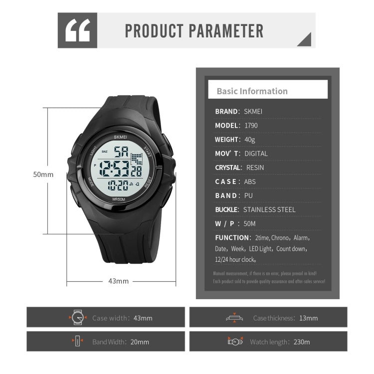 SKMEI 1790 Triplicate Round LED Dual Time Digital Display Luminous Electronic Watch for Men(Blue White) by SKMEI