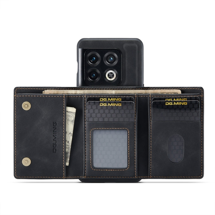For OnePlus 10 Pro DG.MING M1 Series 3-Fold Multi Card Wallet + Magnetic Phone Case(Black) by DG.MING
