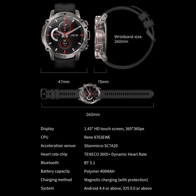 AK56 IP67 BT5.1 1.43inch Smart Watch Support Voice Call / Health Monitoring, Style:Silicone Strap(Black) by bashfashion