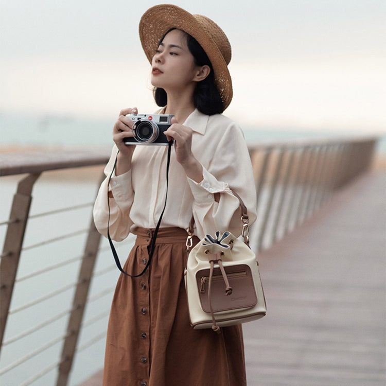 Cwatcun D82 Bundle Drawstring Lens Bag PU Crossbody Camera Bag(Coffee) by Cwatcun