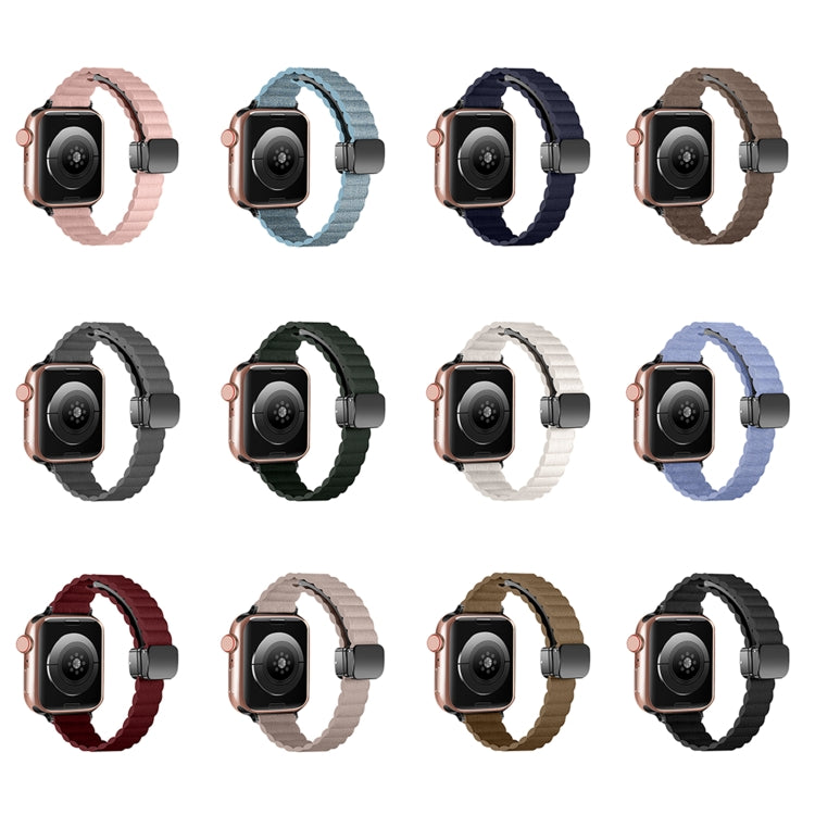 For Apple Watch SE 2022 44mm Water Ripple Magnetic Folding Buckle Watch Band, Style: Thin Version(Starlight Color) by bashfashion