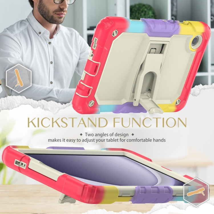 For Samsung Galaxy Tab A11 / A9 Silicone Hydric PC Tablet Case with Shoulder Strap & Holder(Colorful Red) by bashfashion