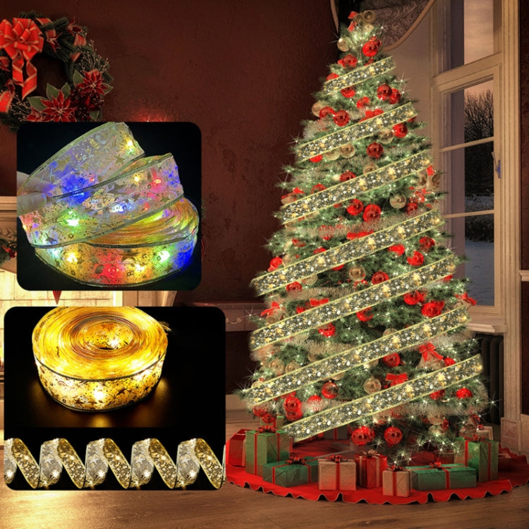 Christmas LED Lights Bronzing Double Ribbon String Lights, Specification: 4m(Gold Red Warm Light) by bashfashion