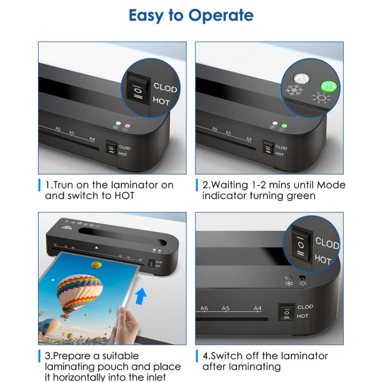 FN333 A4 Photo Laminating Machine With Hot And Cold Mode, Size: Set 4(EU Plug) by bashfashion