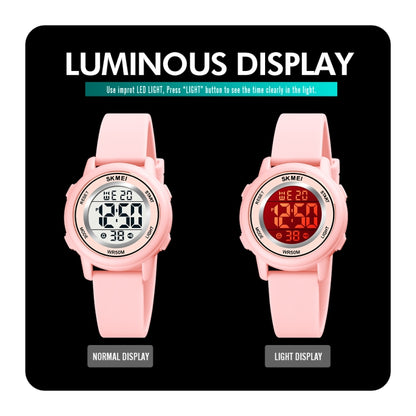 SKMEI 1721 Triplicate Round Dial LED Digital Display Luminous Silicone Strap Electronic Watch(Pink) by SKMEI