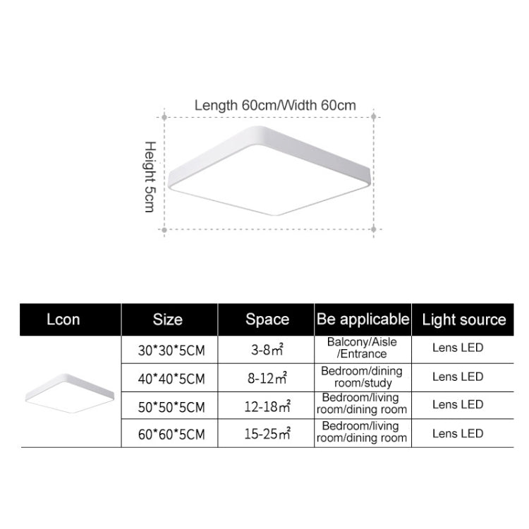 Macaron LED Square Ceiling Lamp, White Light, Size:60cm(White) by bashfashion