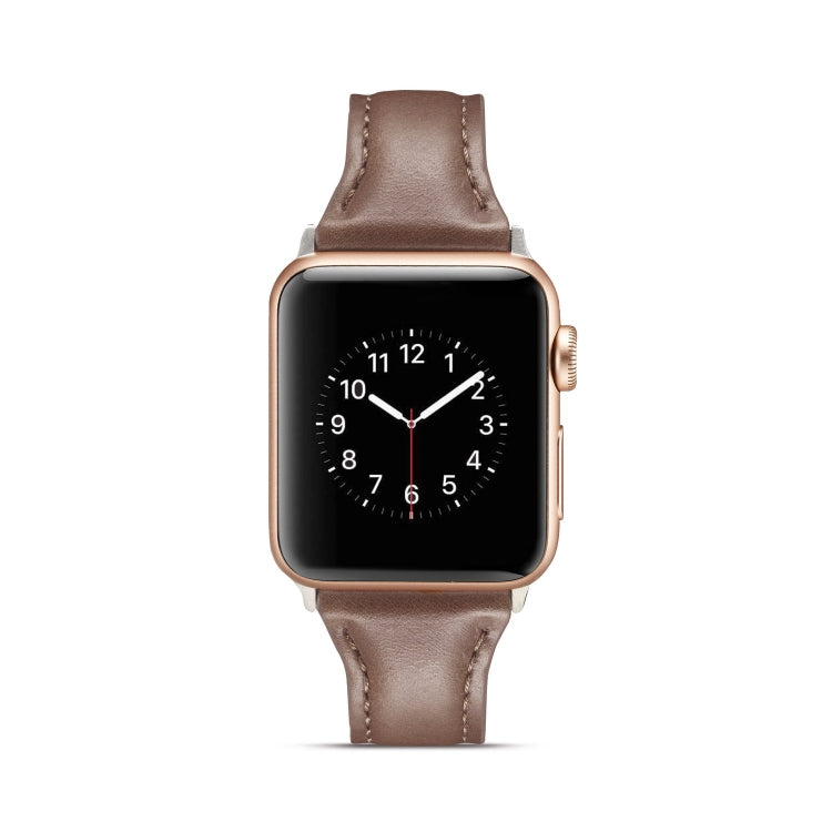 For Apple Watch 5/4 44mm & 3/2/1 42mm Thin Leather Watch Band(Coffee) by bashfashion
