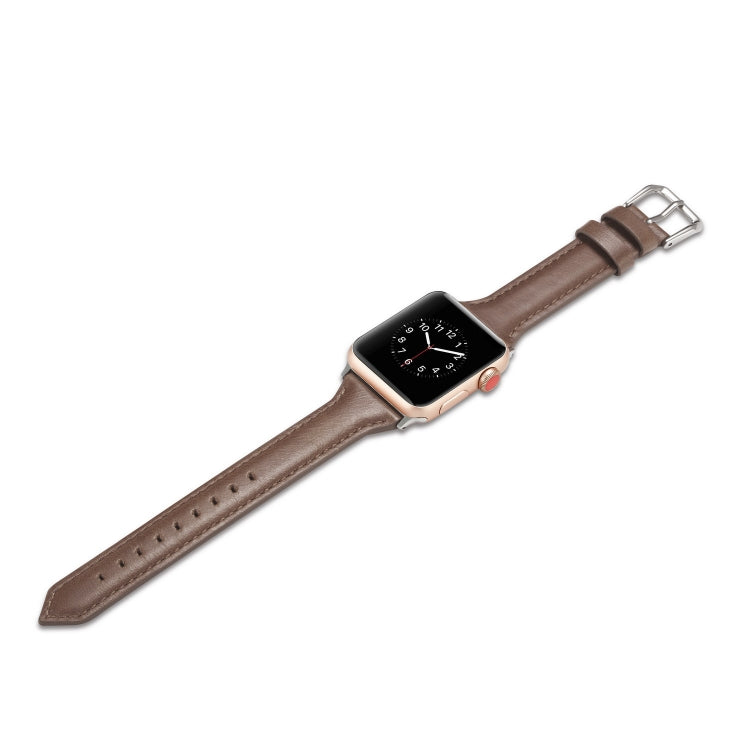 For Apple Watch 5/4 44mm & 3/2/1 42mm Thin Leather Watch Band(Coffee) by bashfashion
