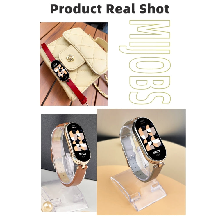For Xiaomi Smart Band 10 / 9 / 8 Mijobs First Layer Cowhide Watch Band(White Light Gold) by MIJOBS