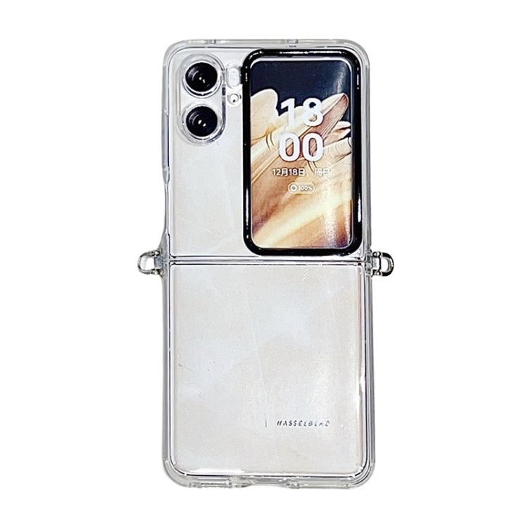 For OPPO Find N2 Flip TPU DIY Flash Diamond Love Hinge Buckle Phone Case with Long and Short Chain(Transparent) by bashfashion