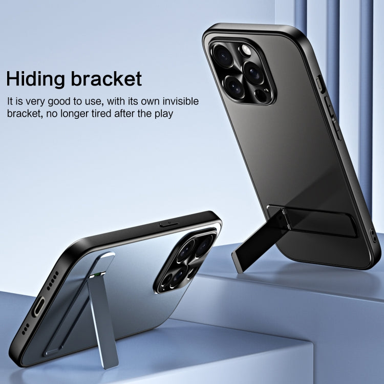 For iPhone 15 R-JUST RJ-61 Electroplating Frosted TPU + PC Phone Case with Holder(Blue) by R-JUST