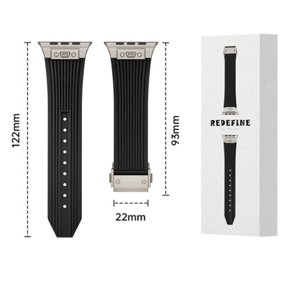 For Apple Watch Series 10 42mm Vertical Texture Titanium Buckle Elastic Silicone Watch Band(Starlight) by bashfashion