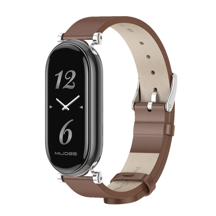 For Xiaomi Smart Band 10 / 9 / 8 Mijobs GT4 First Layer Cowhide Watch Band(Brown Silver) by MIJOBS