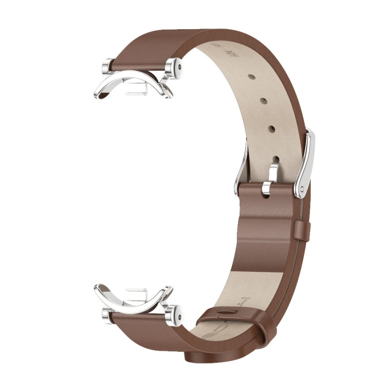 For Xiaomi Smart Band 10 / 9 / 8 Mijobs GT4 First Layer Cowhide Watch Band(Brown Silver) by MIJOBS