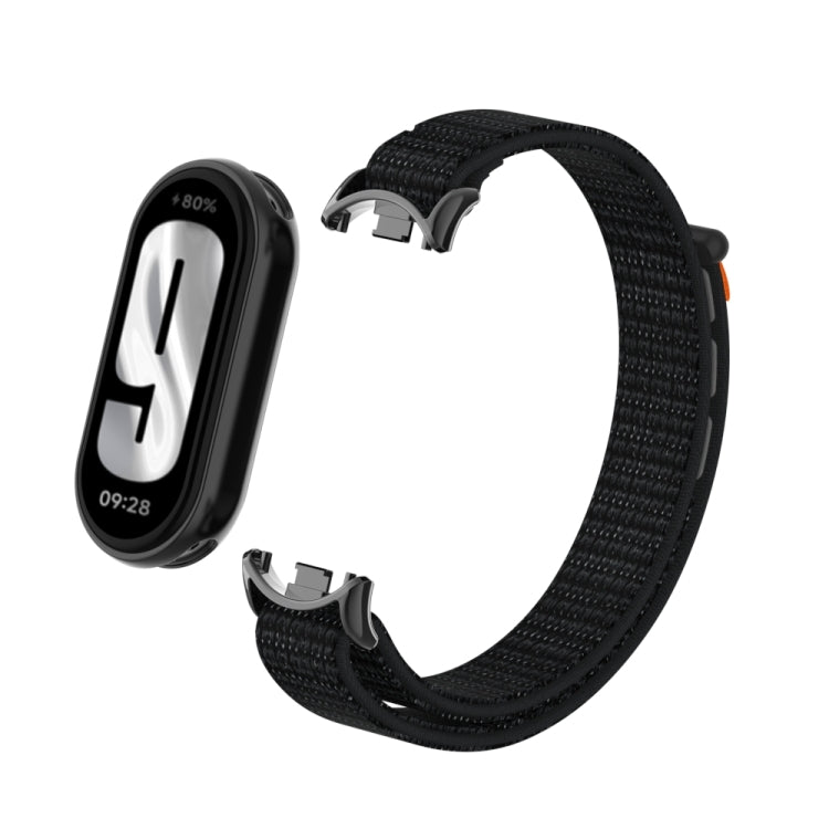 For Xiaomi Smart Band 9 / 8 Metal Connector + Loop Nylon Hook and Loop Fastener Watch Band(Reflective Black) by bashfashion
