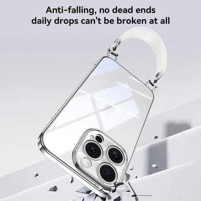 For iPhone 16 Pro SULADA Electroplated Clear TPU Soft Frame Phone Case with Wrist Strap(Silver) by SULADA