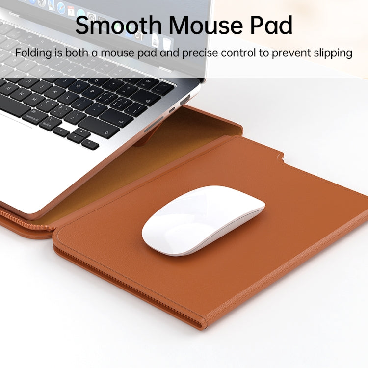 Multifunctional Laptop PU Magnetic Stand Split Liner Bag with Mouse Pad Function, Size:13-14 inch(Brown) by bashfashion