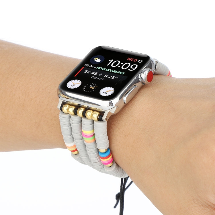 Bohemian Style Soft Ceramic Beaded Strap For Apple Series 7 45mm / 6 & SE & 5 & 4 44mm / 3 & 2 & 1 42mm(Grey) by bashfashion