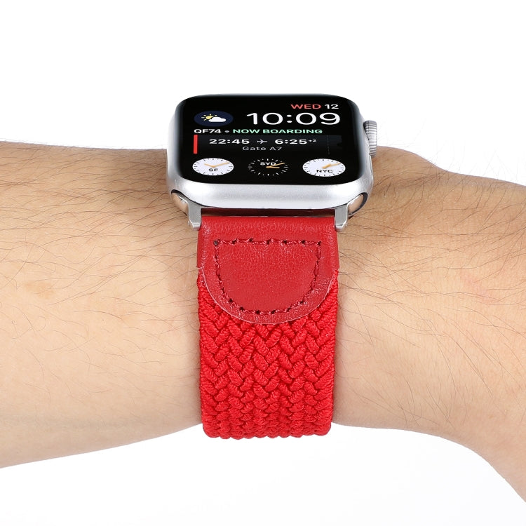 Nylon + Leather Braided Watch Band For Apple Watch Series 9&8&7 41mm / SE 3&SE 2&6&SE&5&4 40mm / 3&2&1 38mm, Size:S(Red) by bashfashion