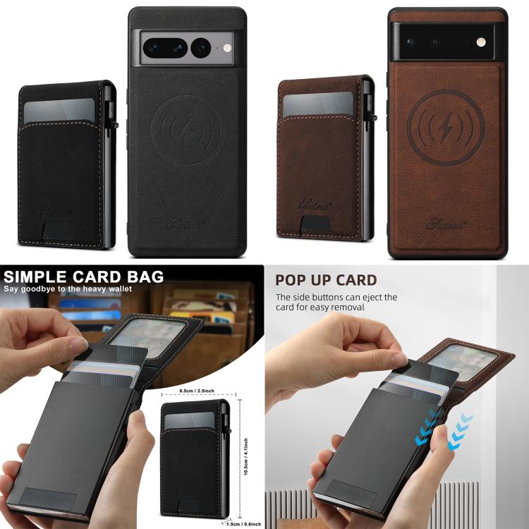 For Google Pixel 9 Pro Suteni H19 Litchi Grain 2-in-1 Removable Card Box Back Phone Case(Brown) by Suteni