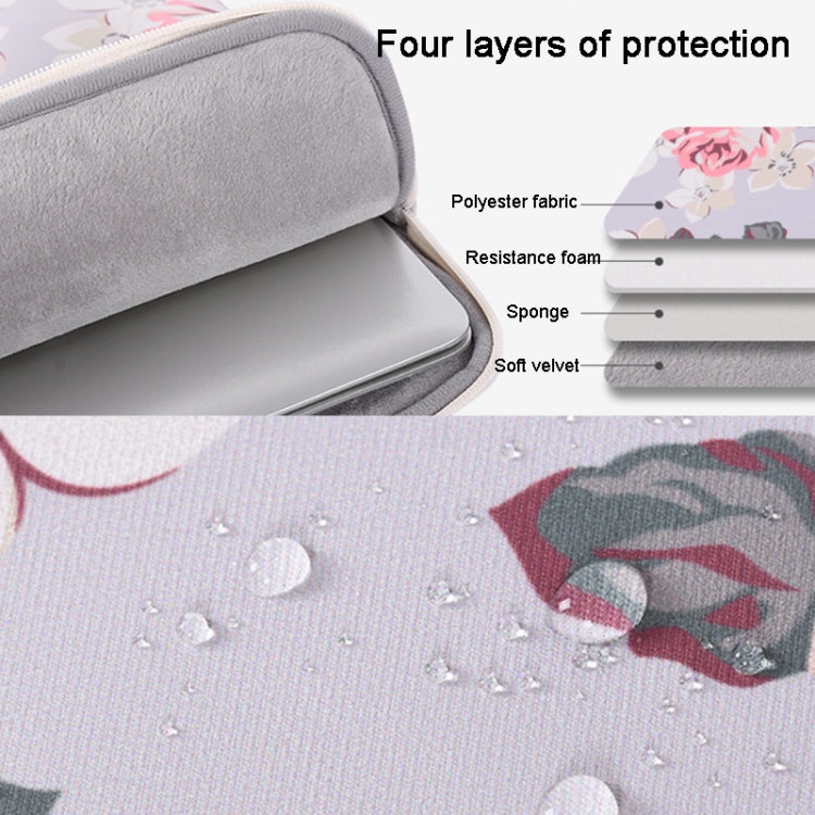 H40-B01 White Rose Pattern Laptop Case Bag Computer Liner Bag With Handle, Size: 14 Inch(Grey) by bashfashion