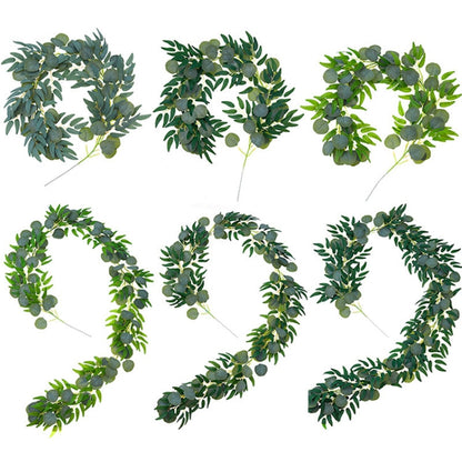 Artificial Greenery Eucalyptus Leaf Vine Simulation Rattan Home Decoration, Style: 2m Eucalyptus+5 Leaves Willow Green by bashfashion
