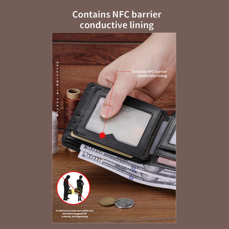 BULL CAPTAIN 07 RFID Anti-theft Top-layer Cowhide Multiple Card Slots Wallet(Black Cross Print) by BULL CAPTAIN