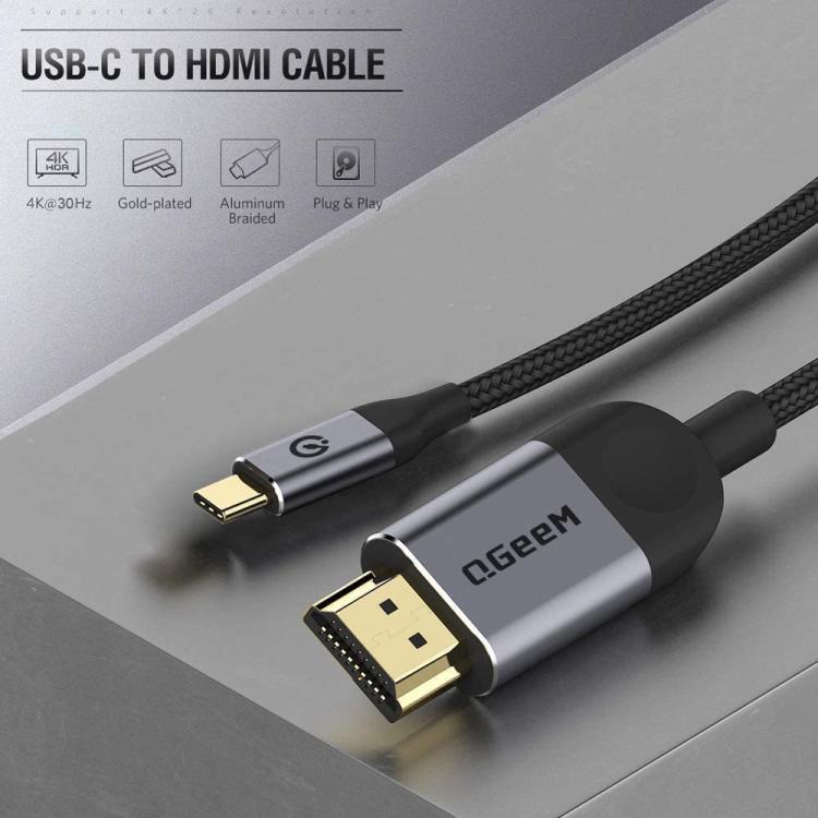 QGeeM USB-C/Type-C To HDMI Cable 4K 30Hz For Screen Mirroring & Extended Display, Cable Length: 1.8m by QGeeM