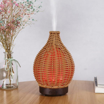 5V USB 100ML Hollow Rattan Ultrasonic Humidifier & Aromatherapy Diffuser with 7-Color LED Lights(White) by bashfashion