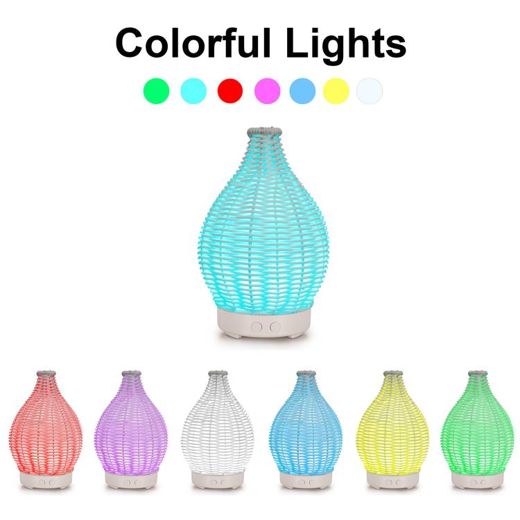 5V USB 100ML Hollow Rattan Ultrasonic Humidifier & Aromatherapy Diffuser with 7-Color LED Lights(White) by bashfashion
