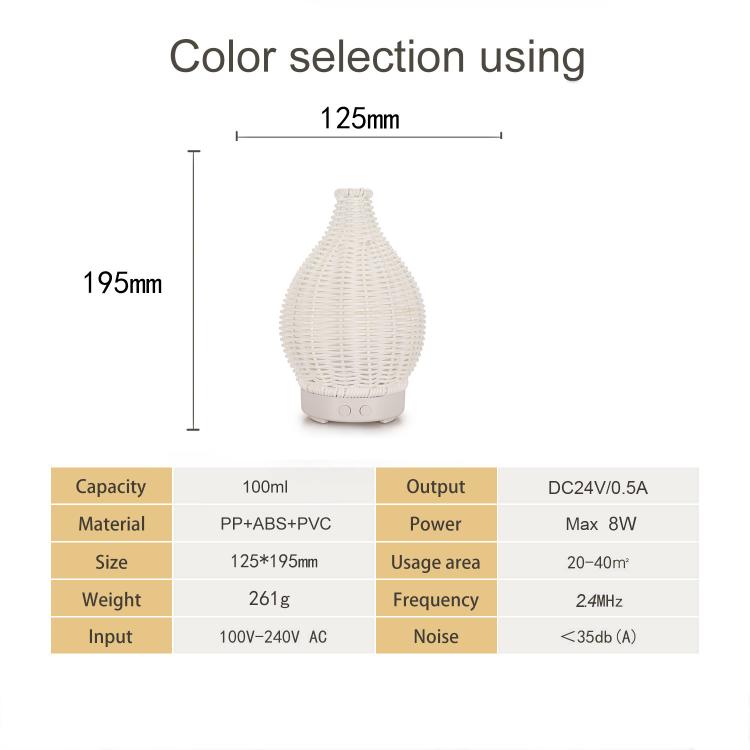 5V USB 100ML Hollow Rattan Ultrasonic Humidifier & Aromatherapy Diffuser with 7-Color LED Lights(Black) by bashfashion