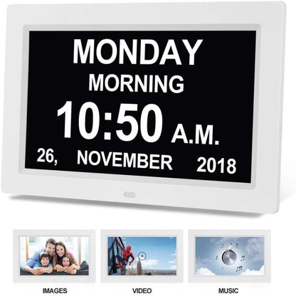 10-Inch Digital Clock With Voice Time Announcement, Auto DST Adjustment, 20 Custom Alarms, 8 Medication Reminders EU Plug Black by bashfashion