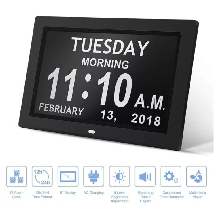 10-Inch Digital Clock With Voice Time Announcement, Auto DST Adjustment, 20 Custom Alarms, 8 Medication Reminders US Plug Black by bashfashion