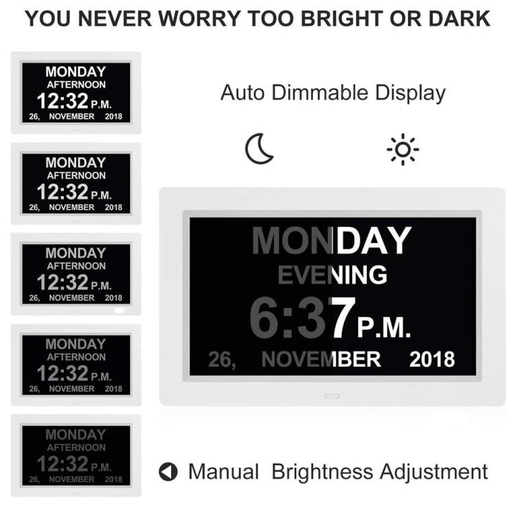 10-Inch Digital Clock With Voice Time Announcement, Auto DST Adjustment, 20 Custom Alarms, 8 Medication Reminders US Plug White by bashfashion